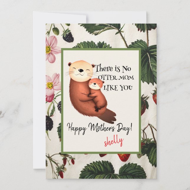 Minimalist Boho Floral Mother's Day Card Otter (Front)