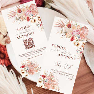 Minimalist Boho Floral QR Code Wedding Save The Date