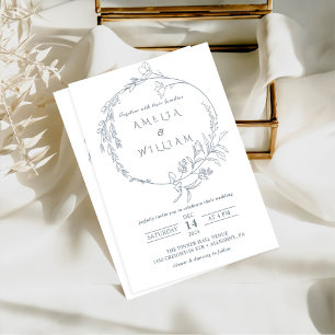 Minimalist Boho Floral Wreath Wedding Invitation