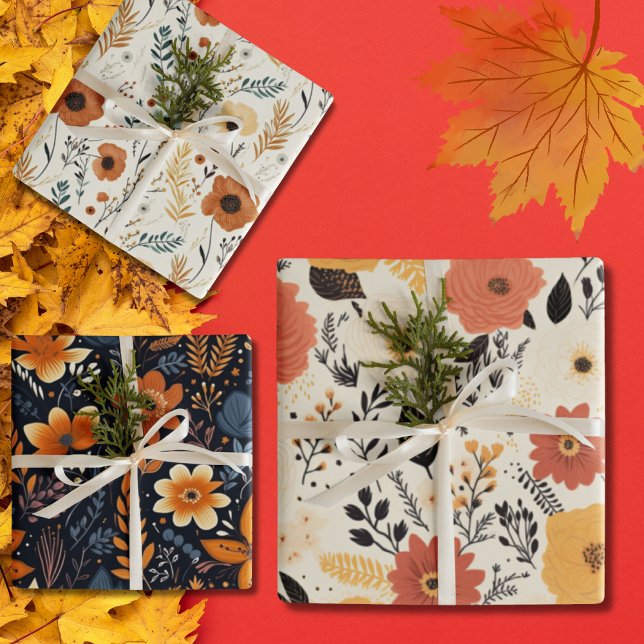 Minimalist Boho Flowers Autumn Wrapping Paper Sheets (Minimalist Boho Flowers Autumn Wrapping Paper Sheets)