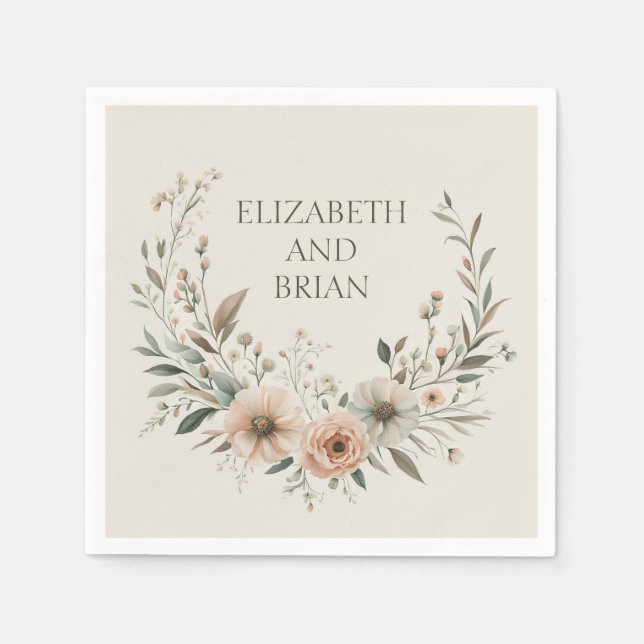 Minimalist Boho Flowers in Ivory and Blush Napkins (Front)