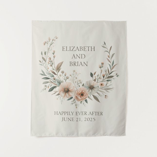 Minimalist Boho Flowers in Ivory and Blush Tapestry (Front)