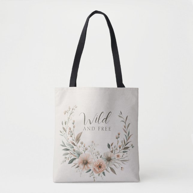 Minimalist Boho Flowers in Ivory and Blush Tote Bag (Front)