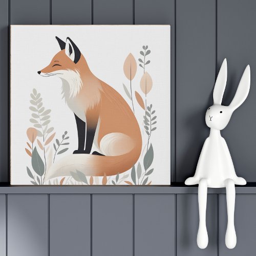 Minimalist Boho Fox Profile Nursery Kids Room Faux Canvas Print