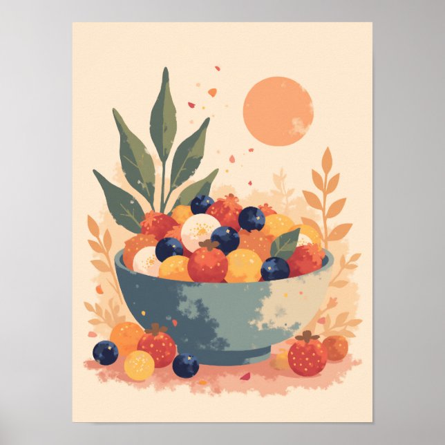 Minimalist Boho Fruit Salad Abstract Kitchen Wall  Poster (Front)