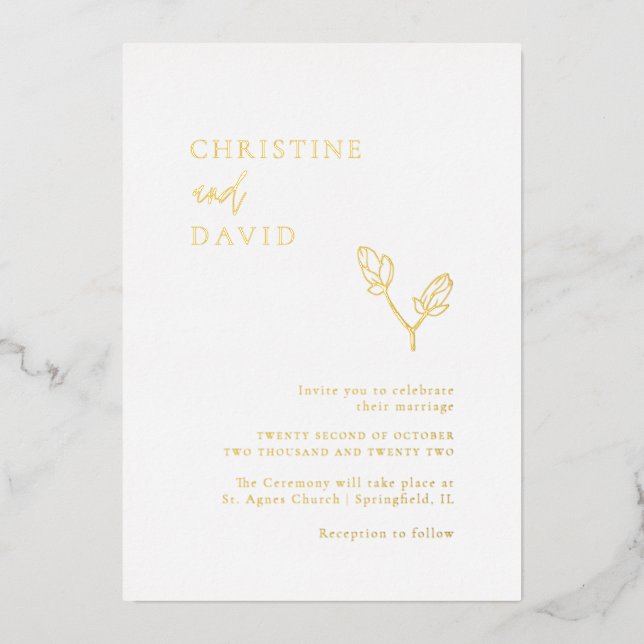 Minimalist Boho Gold Foil Wedding Invitation (Front)