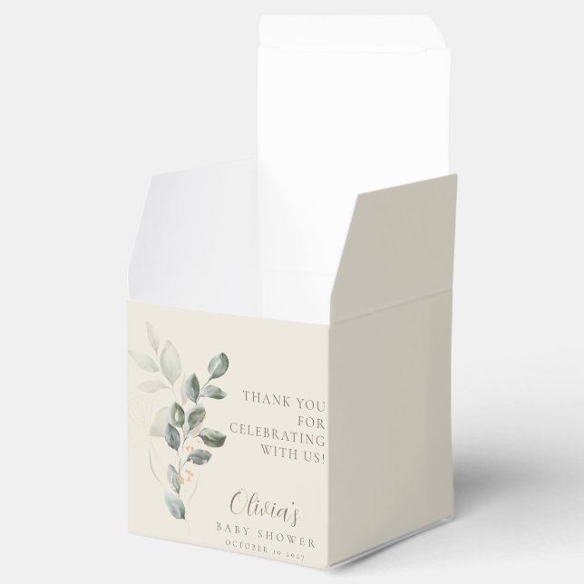 Minimalist Boho Gold Greenery Baby Shower Favor Boxes (Opened)