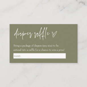 Minimalist Boho Green Hello Baby Diaper Raffle Enclosure Card