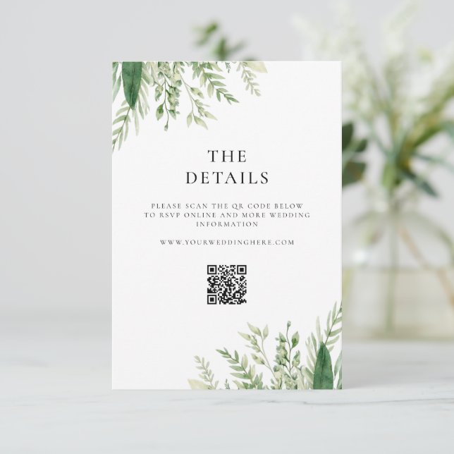 Minimalist Boho Greenery Wedding Enclosure Card (Standing Front)