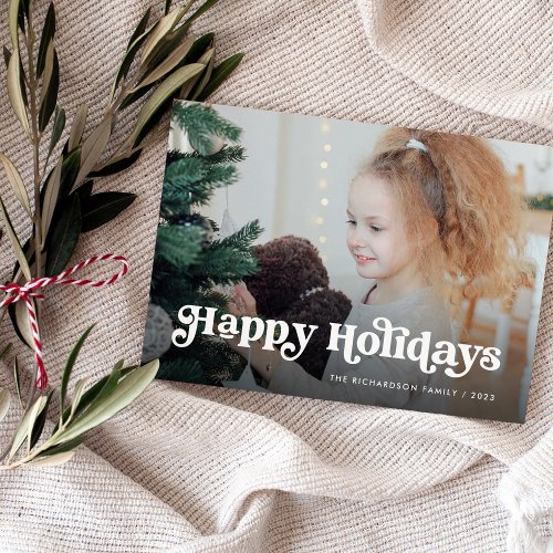 Minimalist Boho  Happy Holidays with Photo Holiday Card