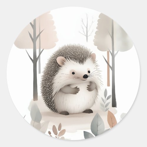 Minimalist Boho Hedgehog in the Woods  Classic Round Sticker