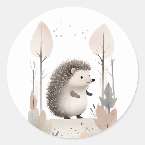 Minimalist Boho Hedgehog in the Woods Classic Round Sticker