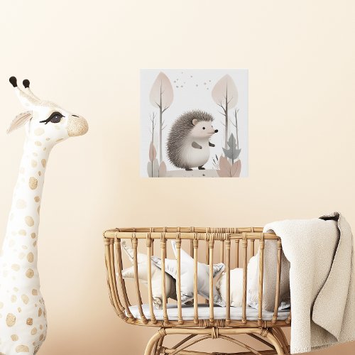 Minimalist Boho Hedgehog Woods Nursery Kids Room Faux Canvas Print