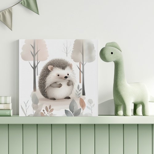 Minimalist Boho Hedgehog Woods Nursery Kids Room Faux Canvas Print