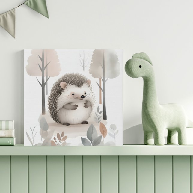 Minimalist Boho Hedgehog Woods Nursery Kids Room Faux Canvas Print (Creator Uploaded)