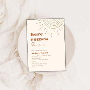 Minimalist Boho Here Comes The Son Baby Shower Invitation