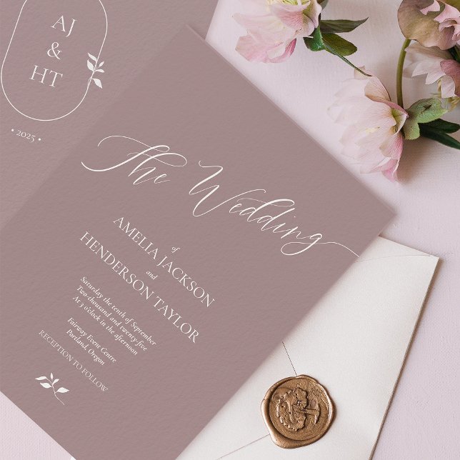Minimalist Boho Lavender Script Wedding Invitation (Minimalist lavender boho wedding invitation)