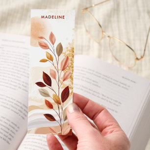 Minimalist Boho Leaves Neutral Personalized Bookmarks