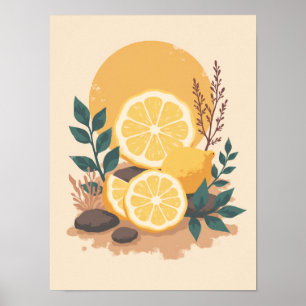 Minimalist Boho Lemon Slices Abstract Kitchen Art Poster