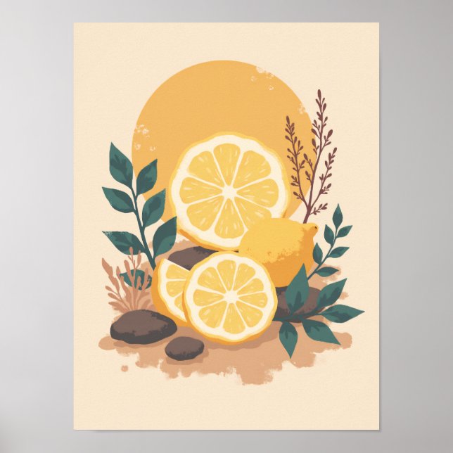 Minimalist Boho Lemon Slices Abstract Kitchen Art Poster (Front)