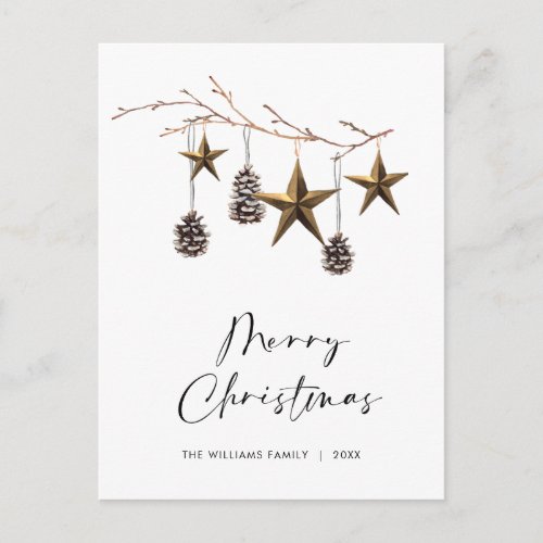 Minimalist Boho Merry Christmas Greeting Holiday Postcard