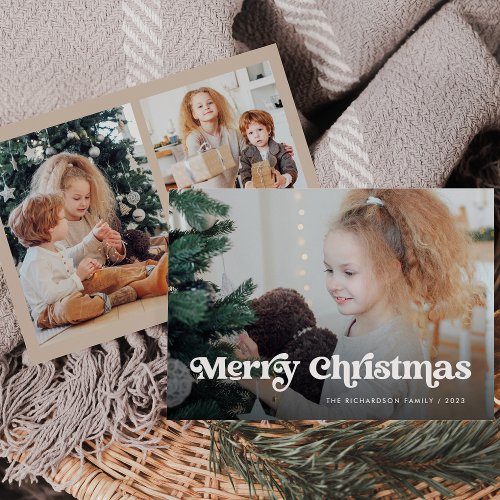 Minimalist Boho  Merry Christmas Multi Photo Holiday Card