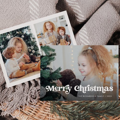 Minimalist Boho  Merry Christmas Multi Photo Holiday Card