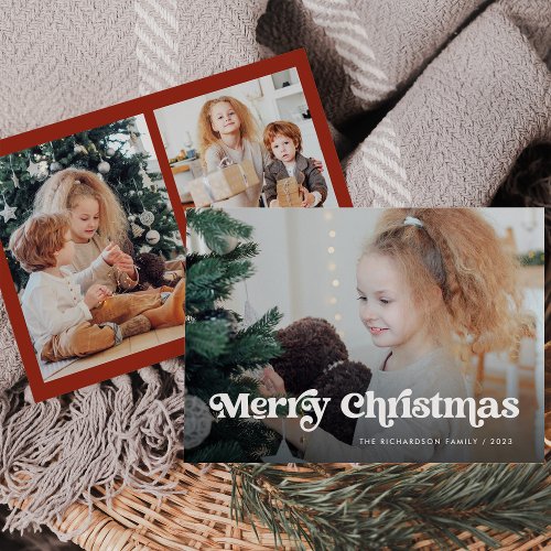 Minimalist Boho  Merry Christmas Multi Photo Holiday Card