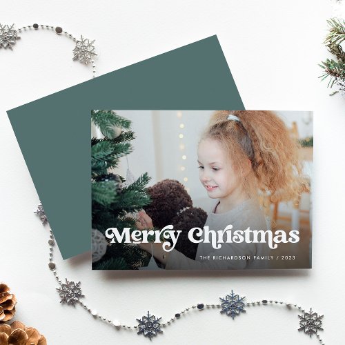 Minimalist Boho  Merry Christmas with Photo Holiday Card