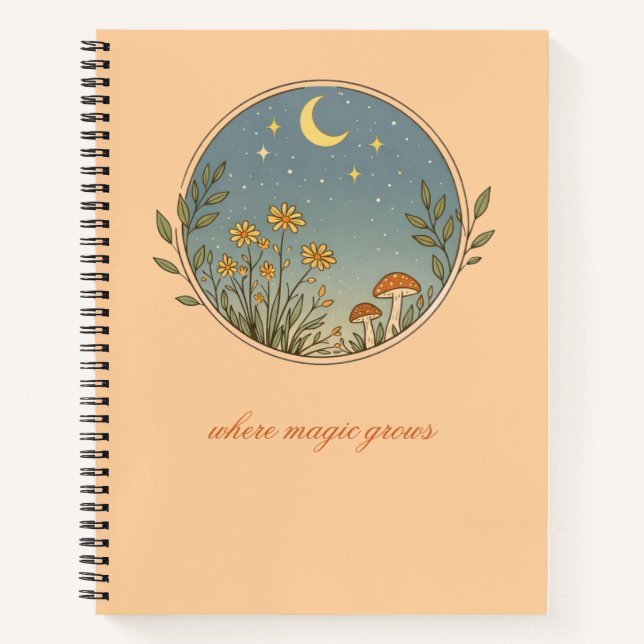 Minimalist Boho Moon Design Notebook (Front)