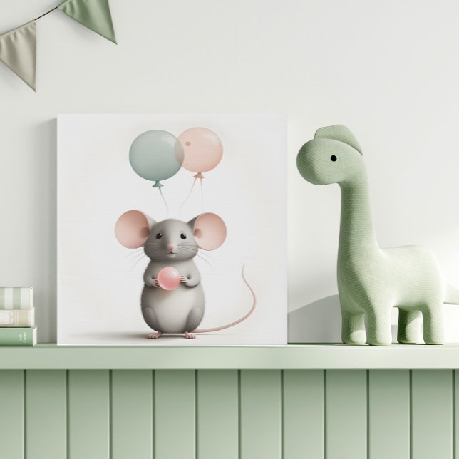 Minimalist Boho Mouse Balloon Nursery Kids Room Faux Canvas Print (Creator Uploaded)