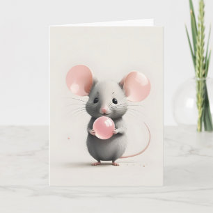 Minimalist Boho Mouse with Balloon Bubble Blank Card