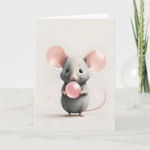 Minimalist Boho Mouse with Balloon Bubble Blank  Card