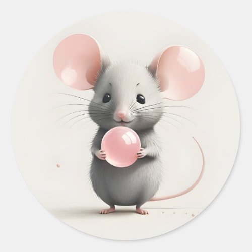 Minimalist Boho Mouse with Balloon Bubble Diary Classic Round Sticker