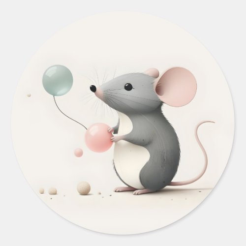 Minimalist Boho Mouse with Balloons Gifts Packages Classic Round Sticker