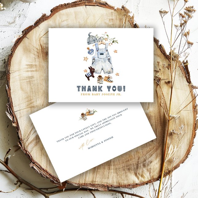 Minimalist Boho New Baby Shower Clothesline Boy Thank You Card (Creator Uploaded)