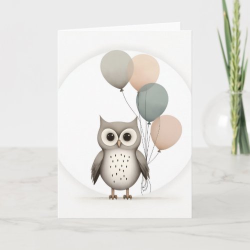 Minimalist Boho Owl with Balloons Blank Greeting Card