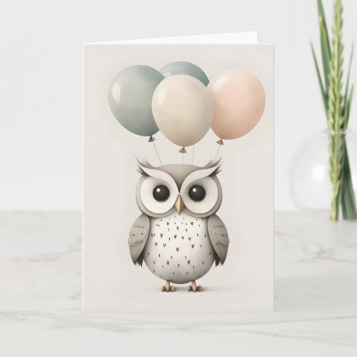 Minimalist Boho Owl with Balloons Blank Greeting  Card