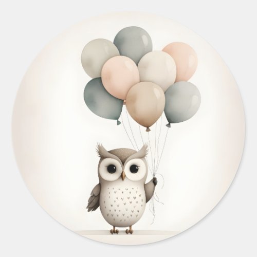 Minimalist Boho Owl with Balloons  Classic Round Sticker