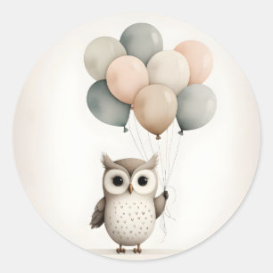 Minimalist Boho Owl with Balloons Classic Round Sticker