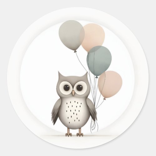 Minimalist Boho Owl with Balloons Journal  Classic Round Sticker