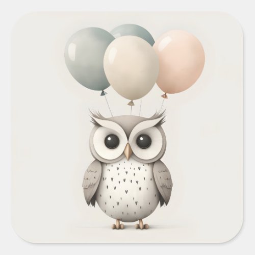 Minimalist Boho Owl with Balloons Notebook Journal Square Sticker