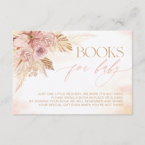 Minimalist Boho Pampas Books for Baby Book Request Enclosure Card