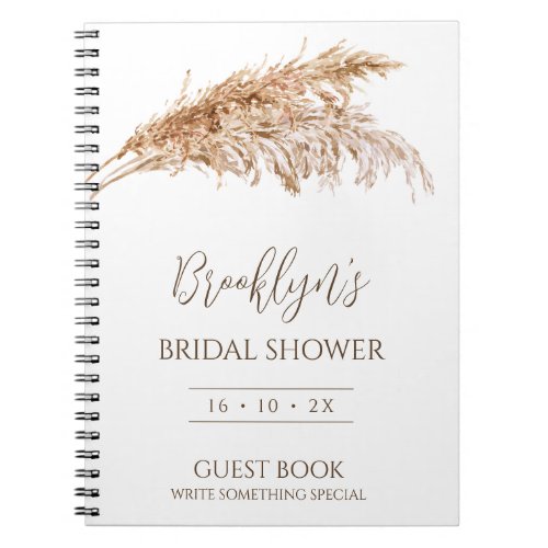 Minimalist Boho Pampas Grass Bridal Shower Guest  Notebook