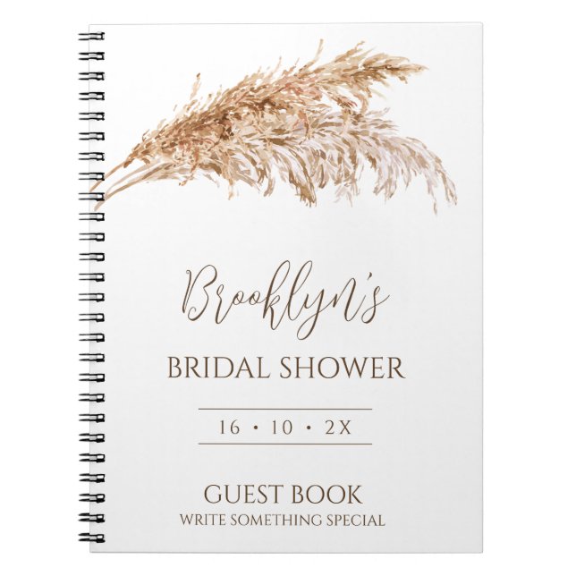 Minimalist Boho Pampas Grass Bridal Shower Guest  Notebook (Front)