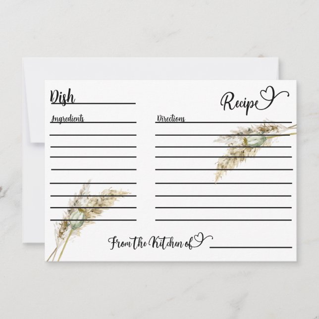 Minimalist Boho pampas grass recipe card (Front)