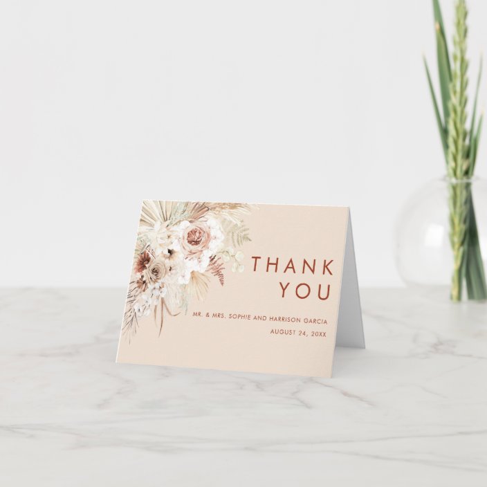 Minimalist Boho Pampas Grass Thank You Card | Zazzle.com