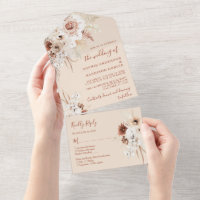 Minimalist Boho Pampas Grass Wedding All In One Invitation