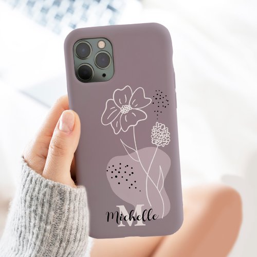 Minimalist Boho Personalized Name Floral Monogram  iPhone 13 Pro Max Case