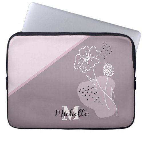 Minimalist Boho Personalized Name Floral Monogram  Laptop Sleeve